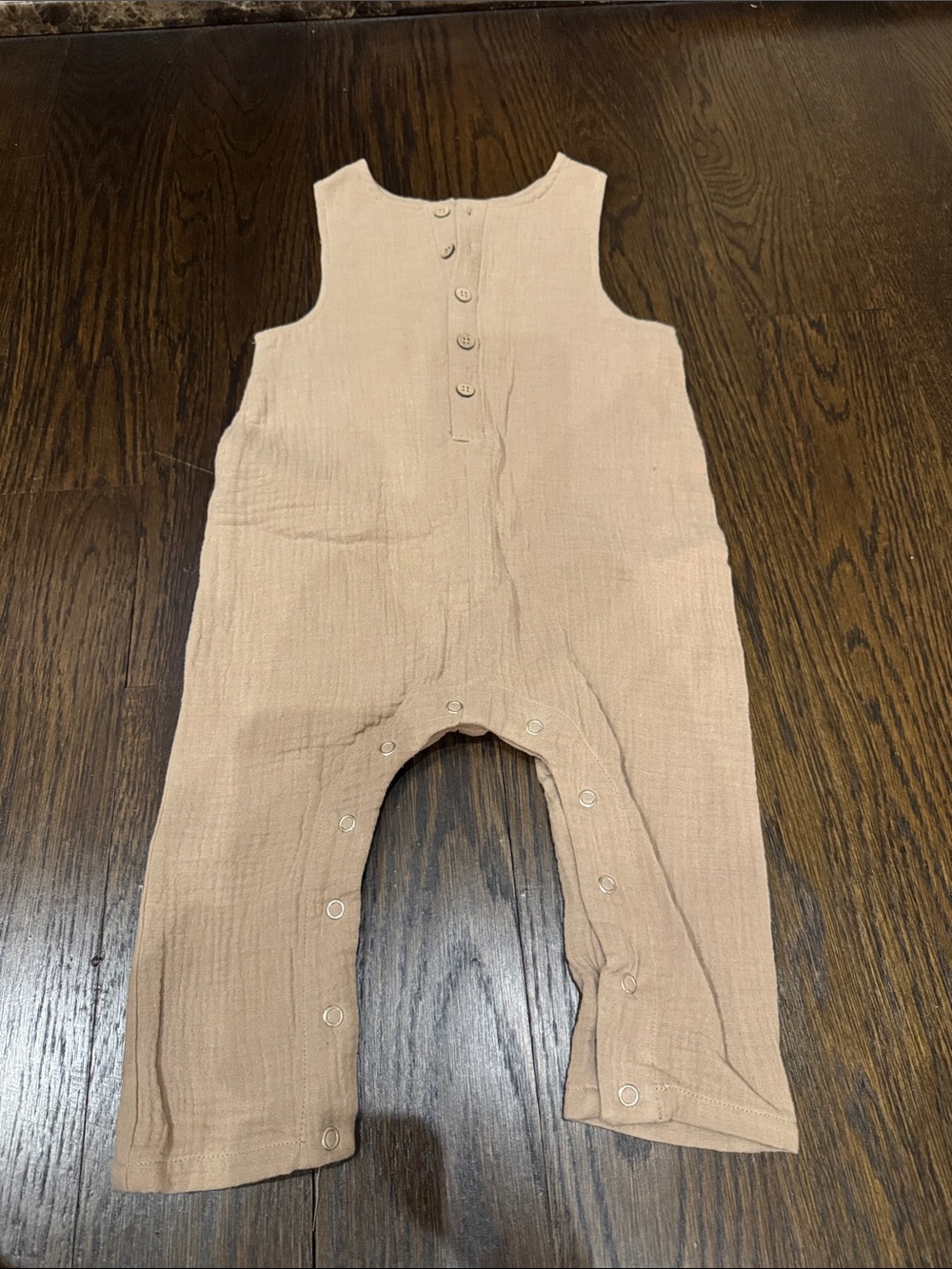 Rylee + Cru Neutral Tan Button-Front Romper
